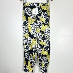 Dyvna Women 100% Silk Floral Print Crepe Jogger Boho Bohemian Pants Size 2